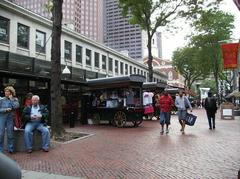 walkway between Quincy Market and North Market in Boston with Faneuil Hall in the background