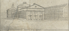 detail of 1835 map showing Faneuil Hall and Quincy Market in Boston