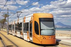 Tram at the beach of Sant Joan d'Alacant, Spain