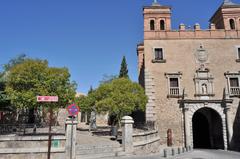 scenic view of Toledo cityscape with historic buildings and Tajo River in Spain