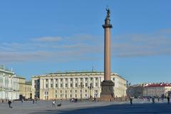 Alexander Column in Saint Petersburg at sunset