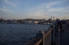 Panoramic view of Istanbul with prominent historical landmarks and the Bosphorus Strait