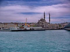 panoramic view of Istanbul with historical buildings and Bosphorus Strait