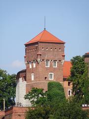 Baszta Złodziejska on Wawel Hill as seen from Vistula Boulevards, Kraków, 2017