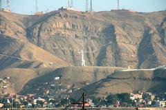 El Morro Solar in Lima, Peru with transmission antennas and Cristo del Pacifico