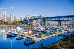 Burrard Bridge with Fisherman's Wharf marina in False Creek