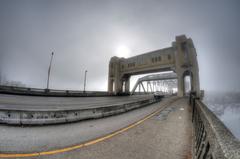 North end of Burrard Street Bridge in fog