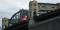 Oblique view of central span of Burrard Bridge from northwest Vancouver