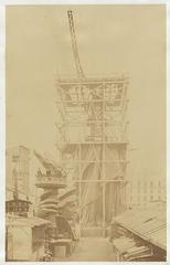 Assemblage of the Statue of Liberty in Paris with scaffolding