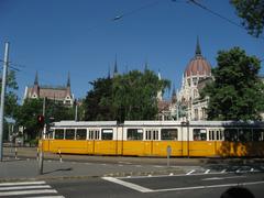 Yellow tram moving in Budapest