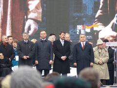 Andrzej Duda, Orbán Viktor, Áder János, and Kövér László at Kossuth tér Budapest 2016