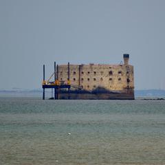 Fort Boyard at sea with a clear sky