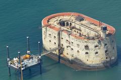 aerial view of Fort Boyard, a historic sea fort in the Pertuis d'Antioche straits on the west coast of France