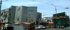 A panoramic view of Federation Square in Melbourne showcasing modern architecture and open spaces.