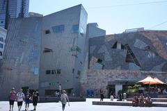 Federation Square in Melbourne featuring modern architectural buildings and public spaces