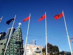 Albanian flags in Federation Square, Melbourne