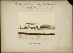 Construction of gun turrets at Fort Island Pampus in the Zuiderzee, part of the Defense Line of Amsterdam, May 6, 1892.