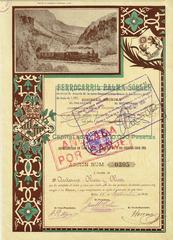 Share of the Ferrocarril Palma-Sóller, issued 15 September 1906