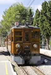 Train arriving in Bunyola station in Mallorca