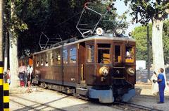 Traditional Sóller tram with old lamps and no mid-car machine room