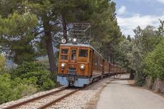 historic train traveling through the countryside of Bunyola, Majorca