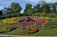 Flower Clock in a park with colorful blooming flowers