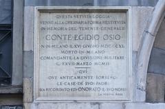 Commemorative plaque in memory of count Egidio Osio in piazza Mercanti, Milan