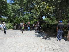 Armstrong Park entrance in New Orleans with arch and sculptures, May 2017