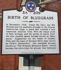 Birth of Bluegrass sign outside the Ryman Auditorium in Nashville, Tennessee