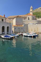 Old Port, city walls and the Dominican Church in Dubrovnik