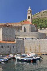 Old Port, city walls, and the Dominican church in Dubrovnik, Croatia