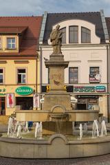 Fountain with statue of St. John of Nepomuk in Rynek, Rybnik, Poland