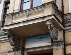 Close-up of the architectural details of a historic building at Rynek 13 in Rybnik