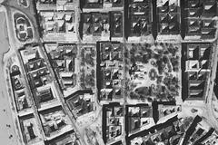 1944 aerial view of bombed Budapest showing József Nádor and Elizabeth Square