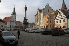 Loket town square with historic buildings in the Czech Republic