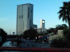 View of La Capital building and Torre Ciudadana from Santa Lucia in Monterrey