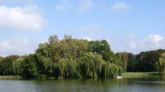 Nowa Huta Lake with an island in Krakow, Poland