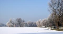 Nowa Huta Lake and park in winter