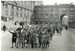 Celebrating students at Christiansborg in Copenhagen on May 5, 1945