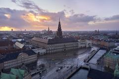 Christiansborg Palace in Copenhagen, Denmark captured by drone