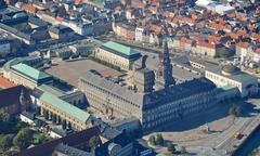 Aerial view of Christiansborg Palace in Copenhagen, Denmark