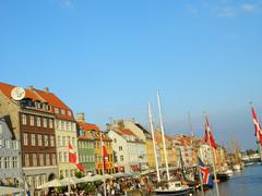 Scenic view of Copenhagen waterfront with colorful buildings