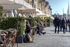 Empty streets and cafes in Nyhavn, Copenhagen during COVID-19 pandemic