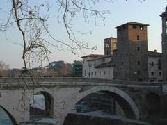 Ponte Fabricio and Torre dei Pierleoni on Tiber Island in Rome