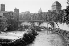 Tiber River in Rome with Tiber Island and Ponte Fabrizio