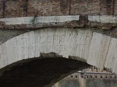 Republican inscriptions on Ponte Fabricio Roman bridge along the Tiber River in Rome