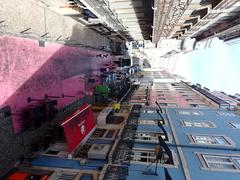 Downtown Lisbon with bright buildings and iconic trams