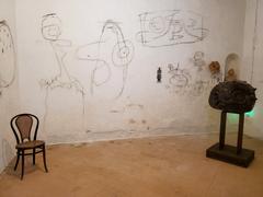 Fundació Pilar i Joan Miró Haus I interior with Miro's scribbles on a wall