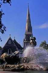 Gefion Fountain and St. Alban's Church in Copenhagen