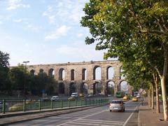 Istanbul aqueduct with clear blue sky